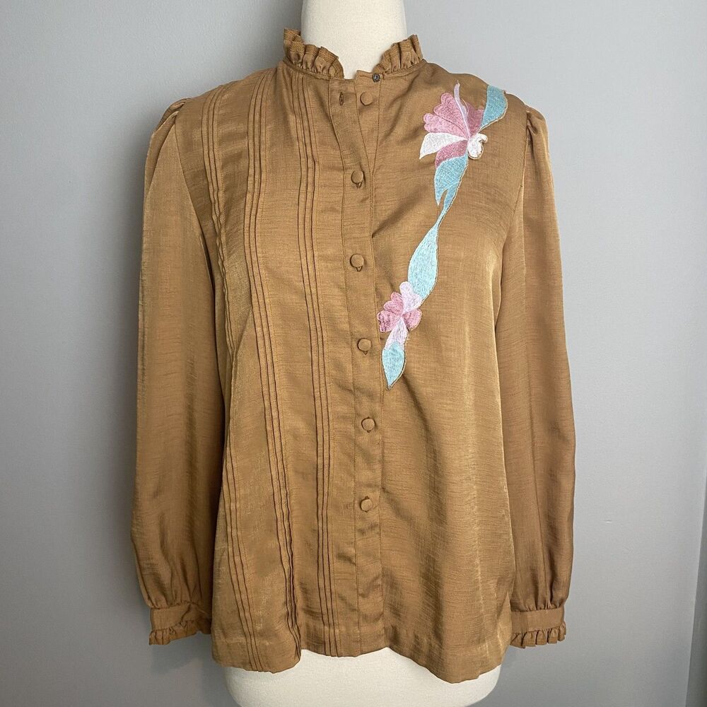 Vintage 70s/80s Silk Blend Blouse with Unique Embroidery